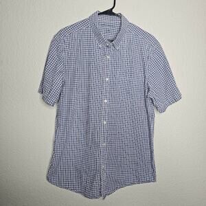 Eddie Bauer Classic fit blue plaid button up short sleeve shirt mens Large
